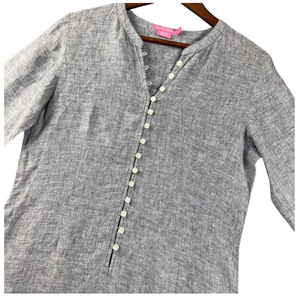 Island Company Womens S Gray 100% Linen Long Sleeve Maxi Shirt Dress